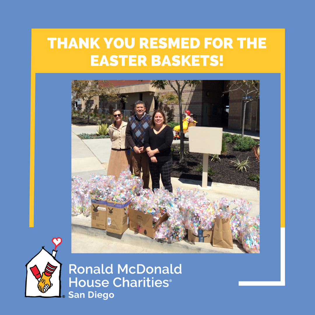 Resmed employees with donated easter baskets