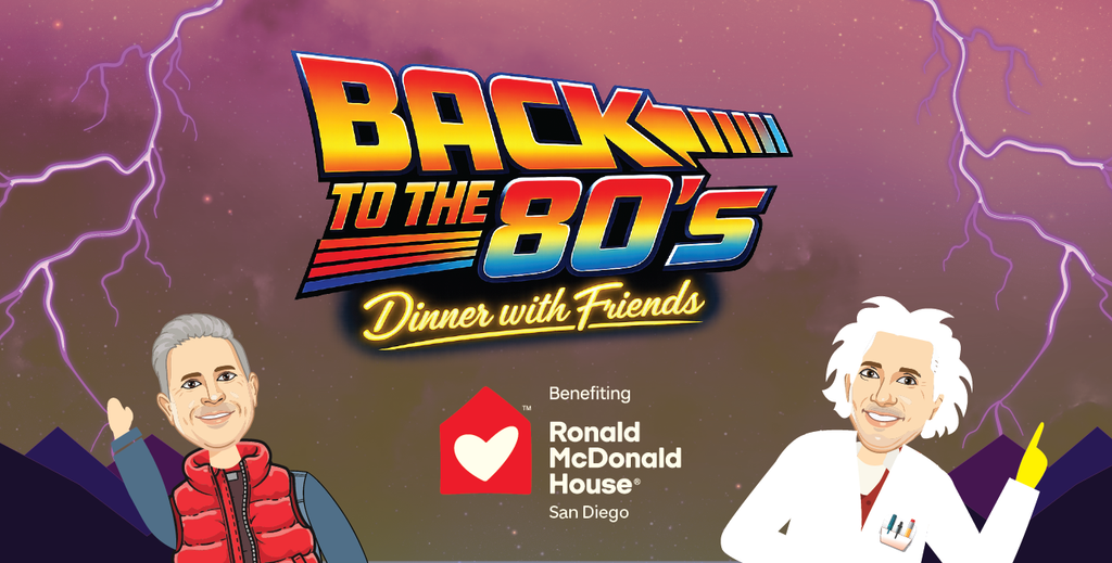 Dinner with Friends 2026 event banner with a Back to the '80s theme
