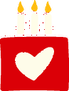 Cake with candles and a heart icon